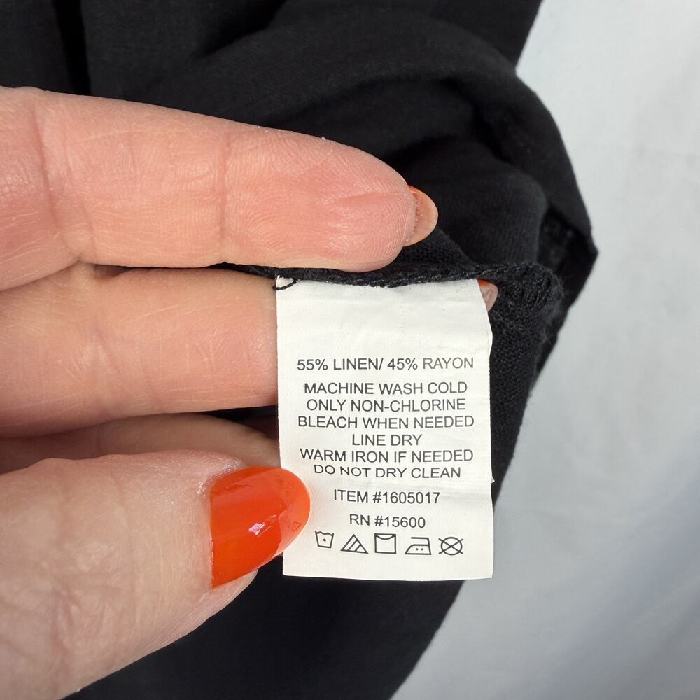 Briggs Black Linen Blend Popover Dress Womens Black Large Vacation Summer Resort - Picture 8 of 9